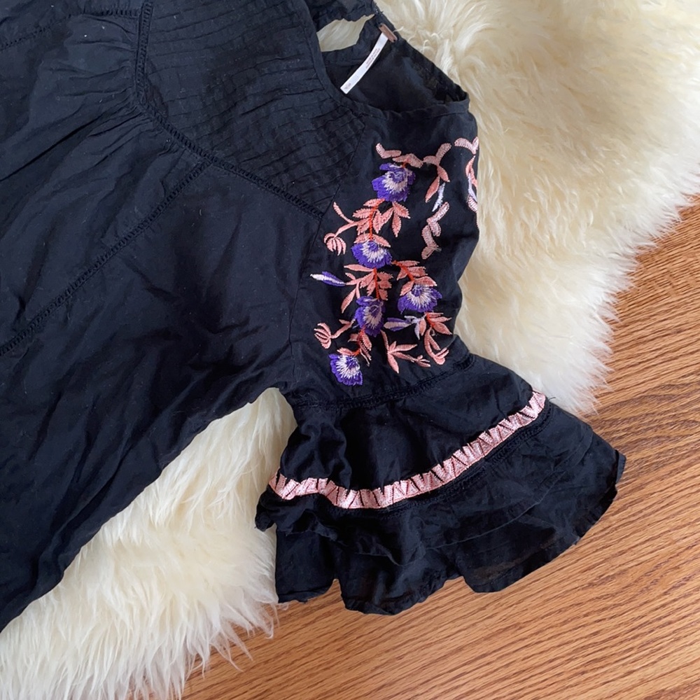 Free People | Small ruffle sleeve embroidered black dress - Picture 8 of 9